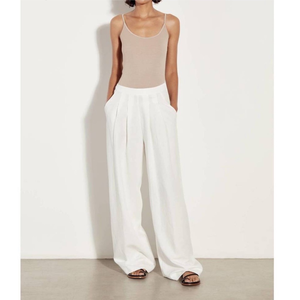 Enza Costa Twill Pleated Wide Leg Pants Off White